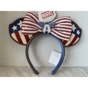 Disney Parks Marvel Captain American Minnie Mouse Ears Headband NWT New